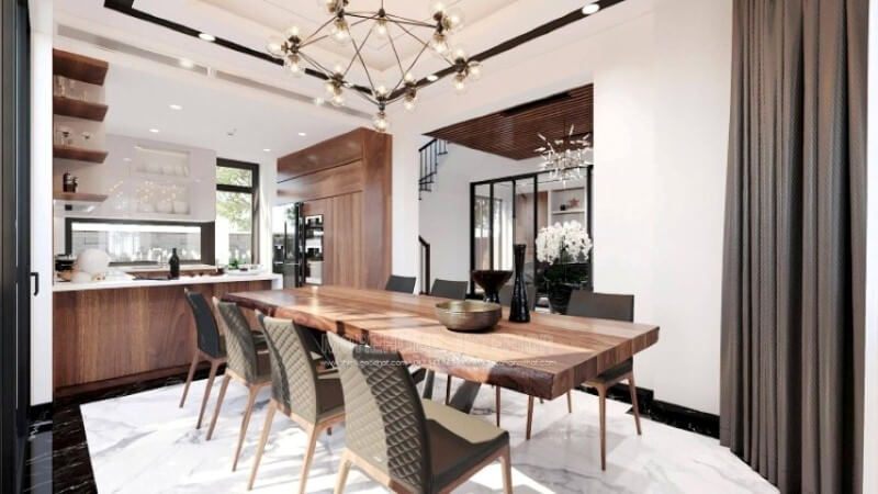Mẫu tủ bếp đẹp hình chữ U với thiết kế bàn đảo liền mạch sẽ là một gợi ý tuyệt vời cho không gian bếp vuông vắn mà không cần tốn quá nhiều diện tích.