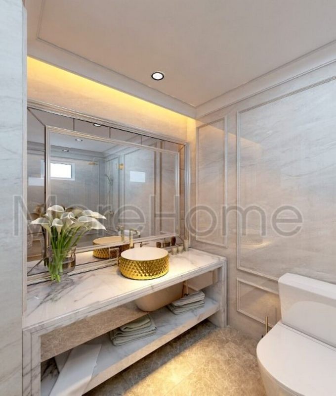 . Mẫu kệ tủ lavabo hiện đại giúp cho chủ nhà dễ dàng lưu trữ đồ vật cá nhân của họ.